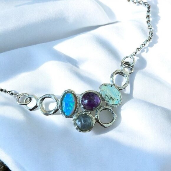 Silpada Sterling Silver 925 Necklace Roman Glass Amethyst Opal Labradorite Rare - Picture 1 of 16